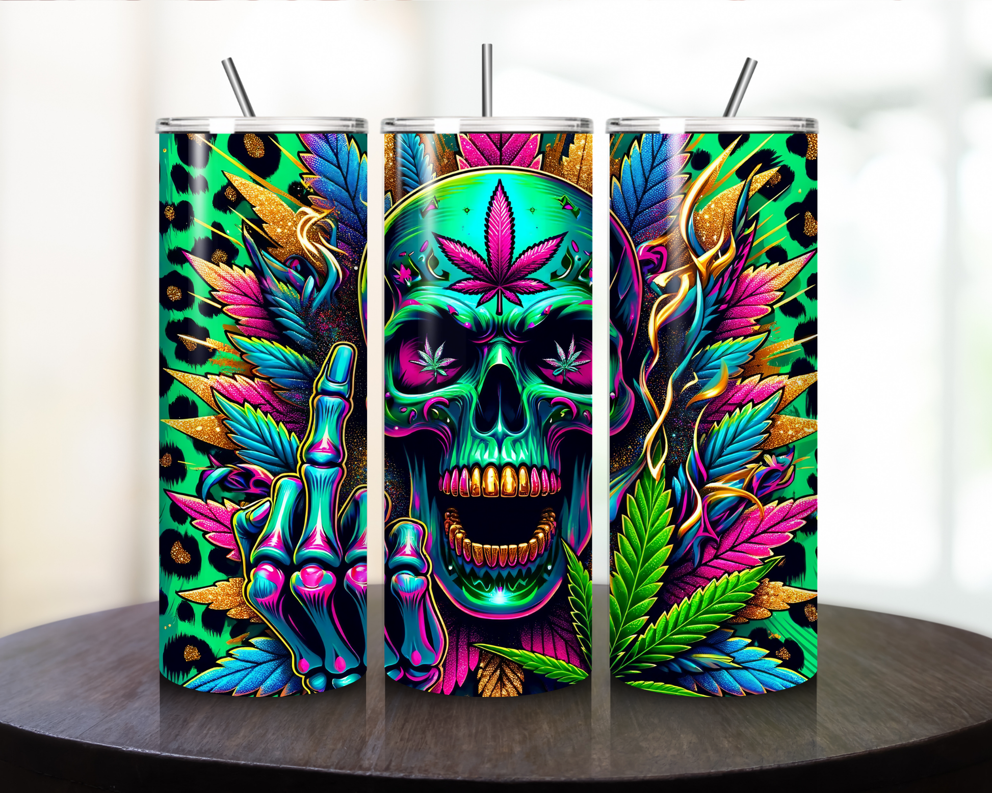 Neon Cannibis Skull - Tumbler Kraze